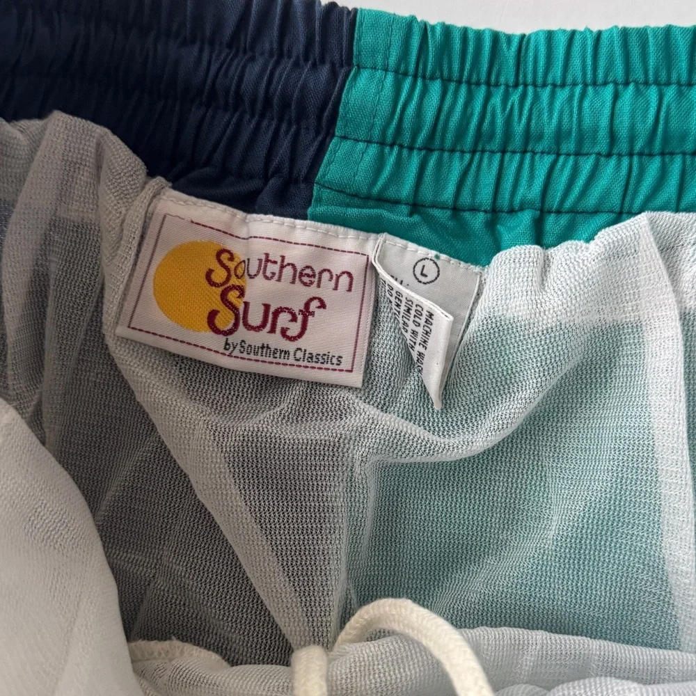 Southern Surf Mens Swim Trunks L Multicolor Color Block Mesh Lined 80s Vintage